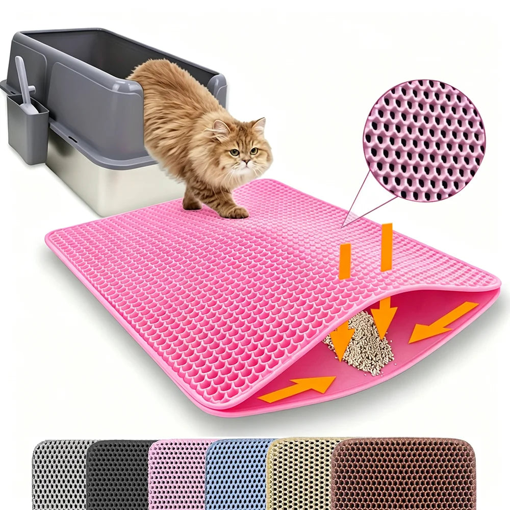Large Double-Layer Cat Litter Mat – Waterproof Non-Slip Litter Box Filter & Litter Catcher