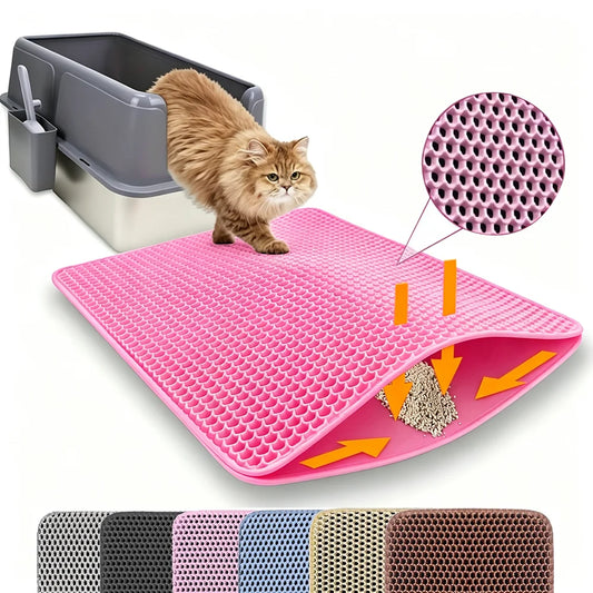 Large Double-Layer Cat Litter Mat – Waterproof Non-Slip Litter Box Filter & Litter Catcher