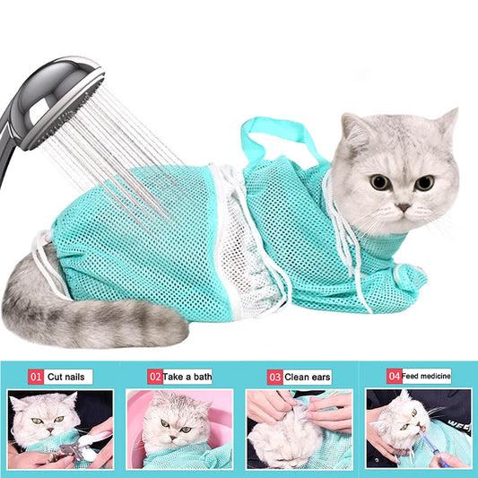 Cat Grooming Shower Bag – Adjustable Mesh Restraint Bag for Bathing & Nail Trimming