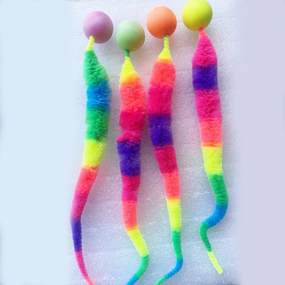 Interactive Cat Bouncing Ball Toy – Colorful Elastic Worm Teaser for Indoor Cats & Kittens