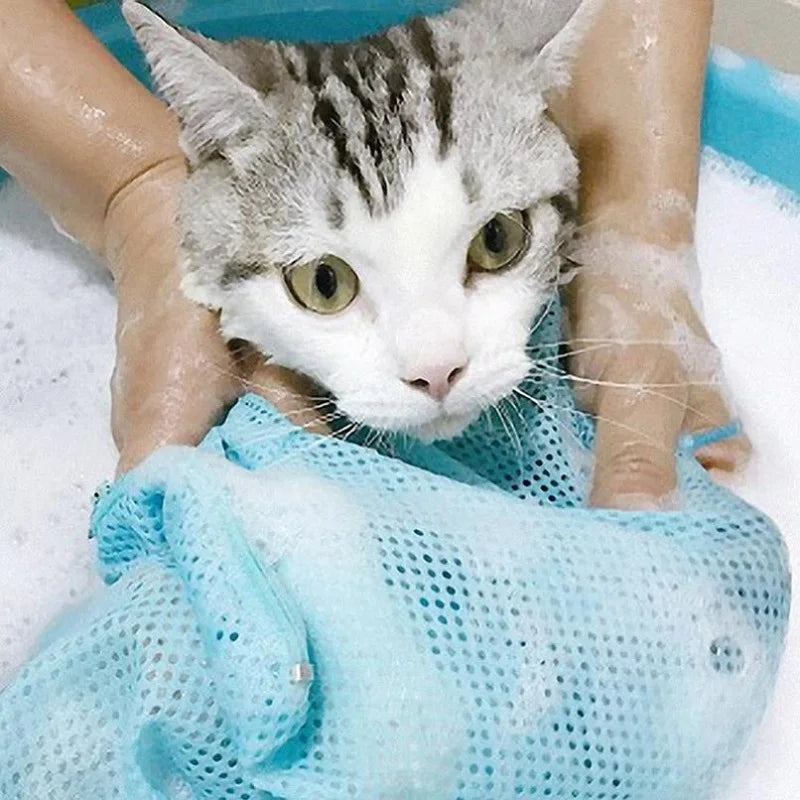 Cat Grooming Shower Bag – Adjustable Mesh Restraint Bag for Bathing & Nail Trimming