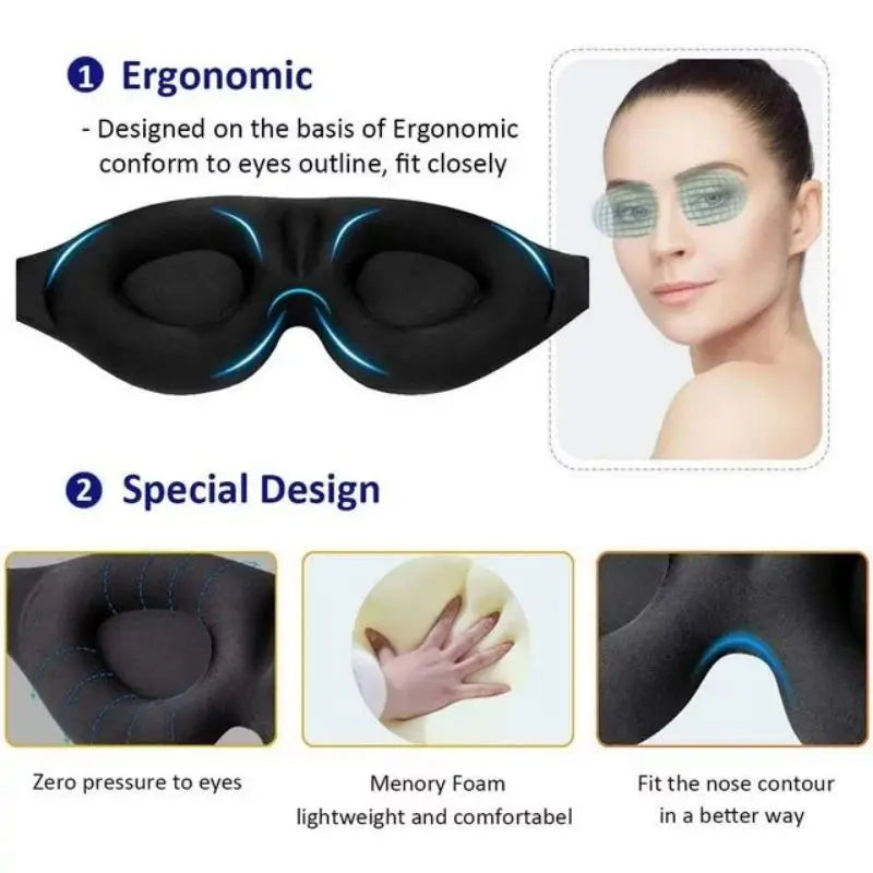 3D Eye Mask – Adjustable &amp; Light-Blocking Sleep Mask (Black) - PULSE MART