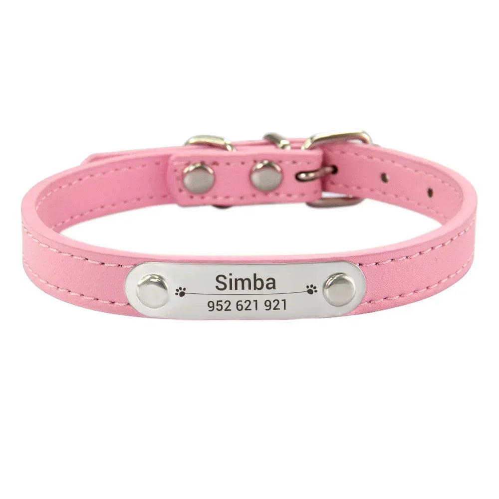 Personalized Leather Dog Collar: Custom Carved Name ID & Anti-Lost Design