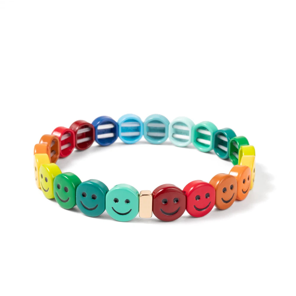 2024 New Enamel Bracelets For Women Happy Beaded Elastic Bangle Hand Accessory