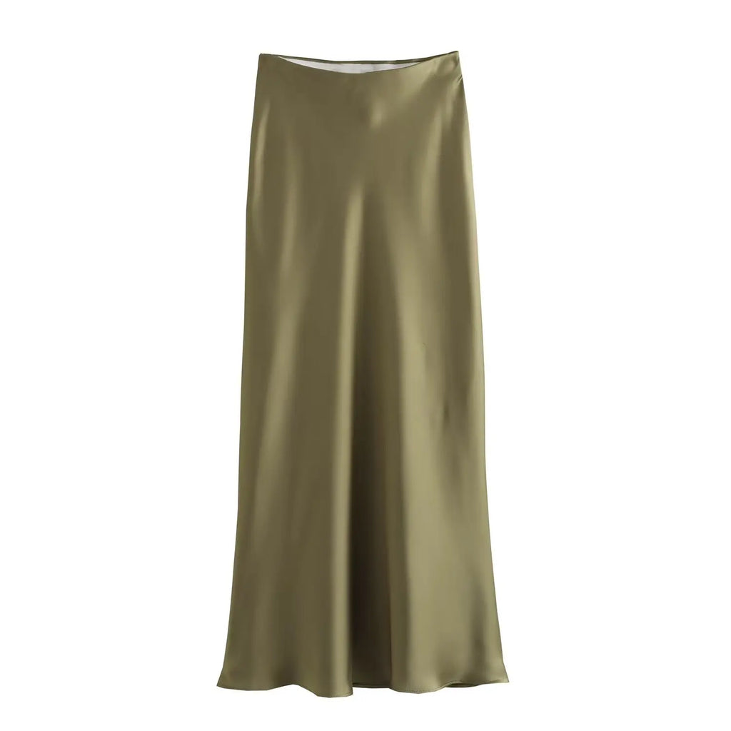 Women’s Satin Midi Skirt – High Waist Elegant Long Skirt for Summer
