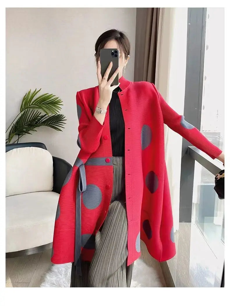 Women’s Polka-Dot Windbreaker Coat – Elegant Trench for Spring &amp; Autumn - PULSE MART