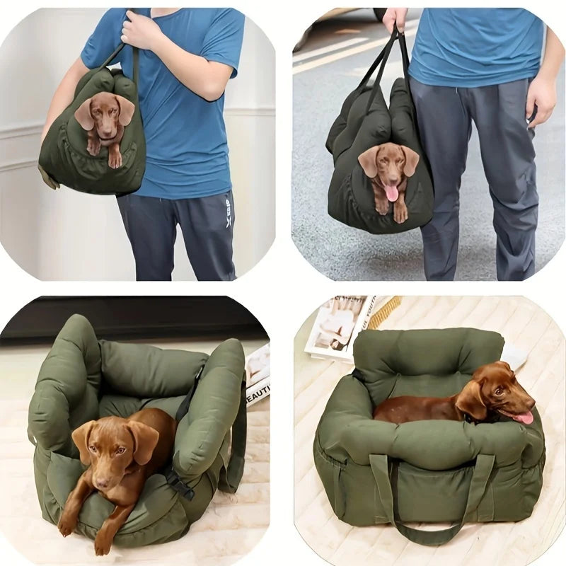 Dog Car Seat with Safety Belt, Washable Non-Slip Pet Booster Bed