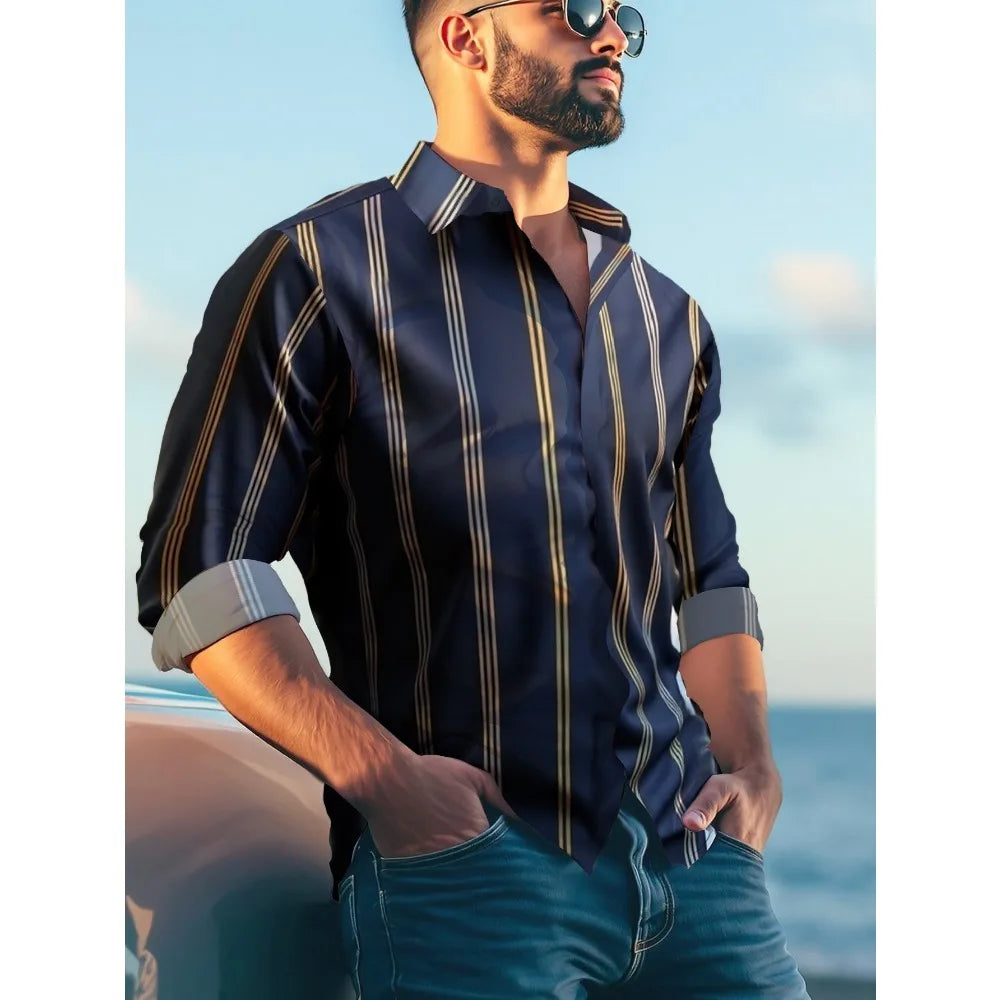 2025 New Men’s Striped Long Sleeve Shirt – Smart Casual Business Fashion