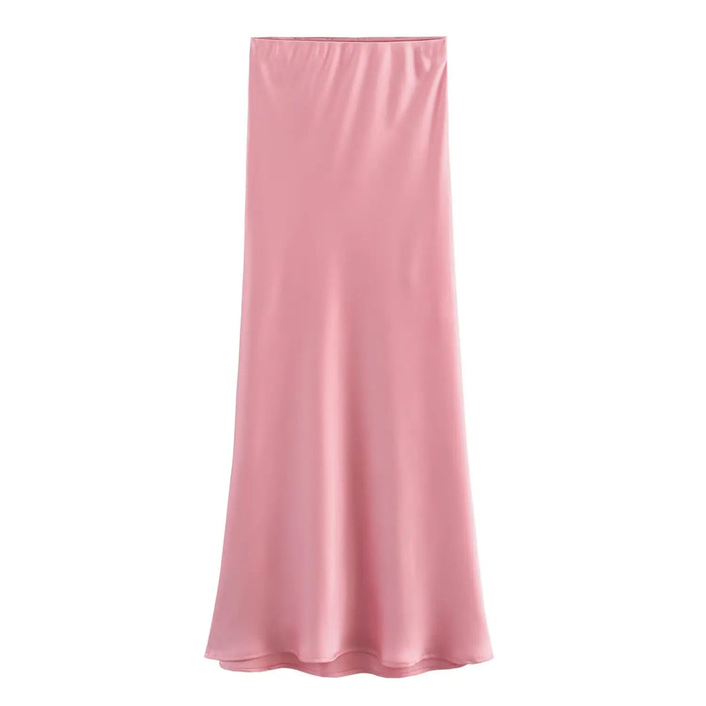 Women’s Satin Midi Skirt – High Waist Elegant Long Skirt for Summer