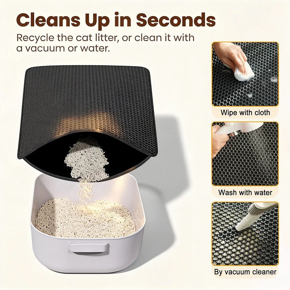 Large Double-Layer Cat Litter Mat – Waterproof Non-Slip Litter Box Filter & Litter Catcher