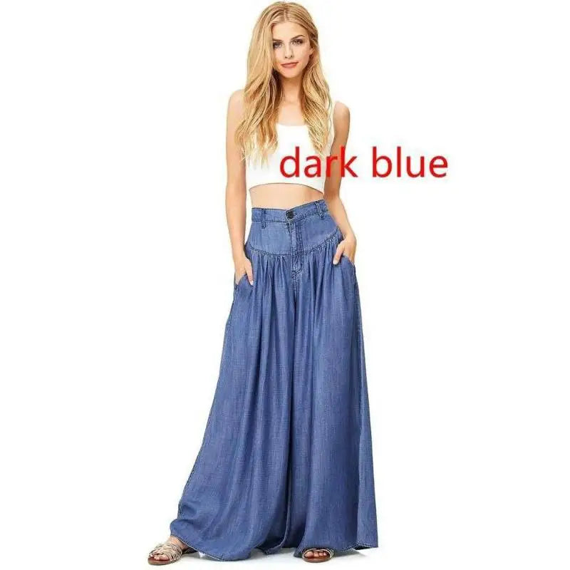 Women's Casual Cotton Linen Jeans Fashion Solid Colour Wide-leg Pants Ladies Loose Plus