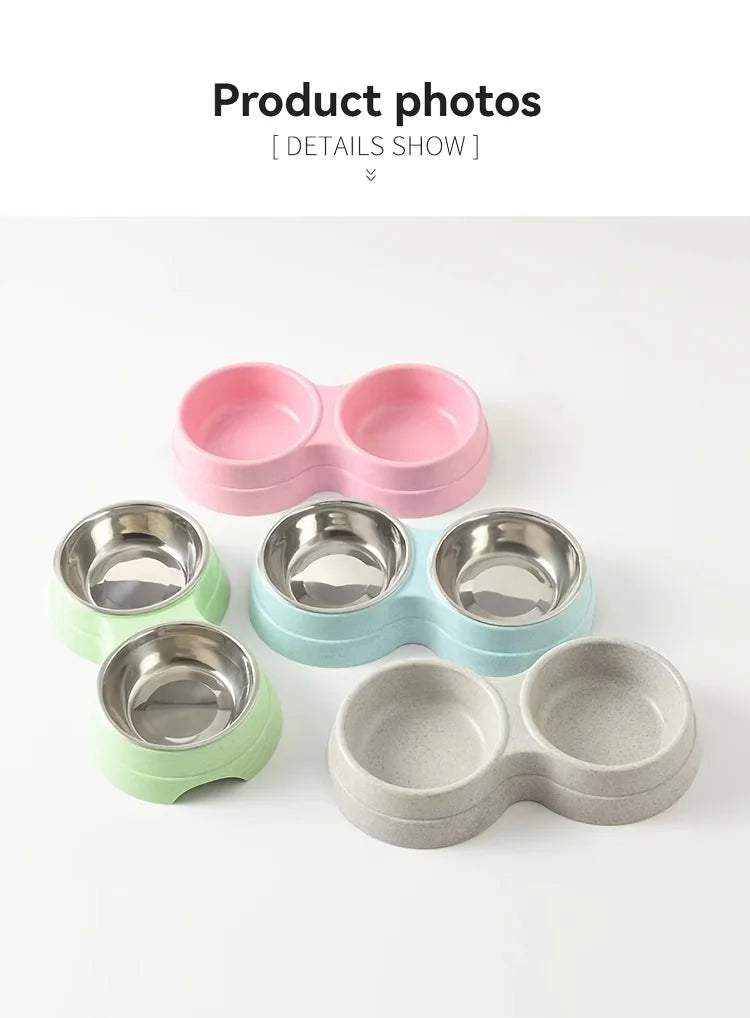Stainless Steel Double Pet Bowls - Non-Skid Dual Food & Water Station