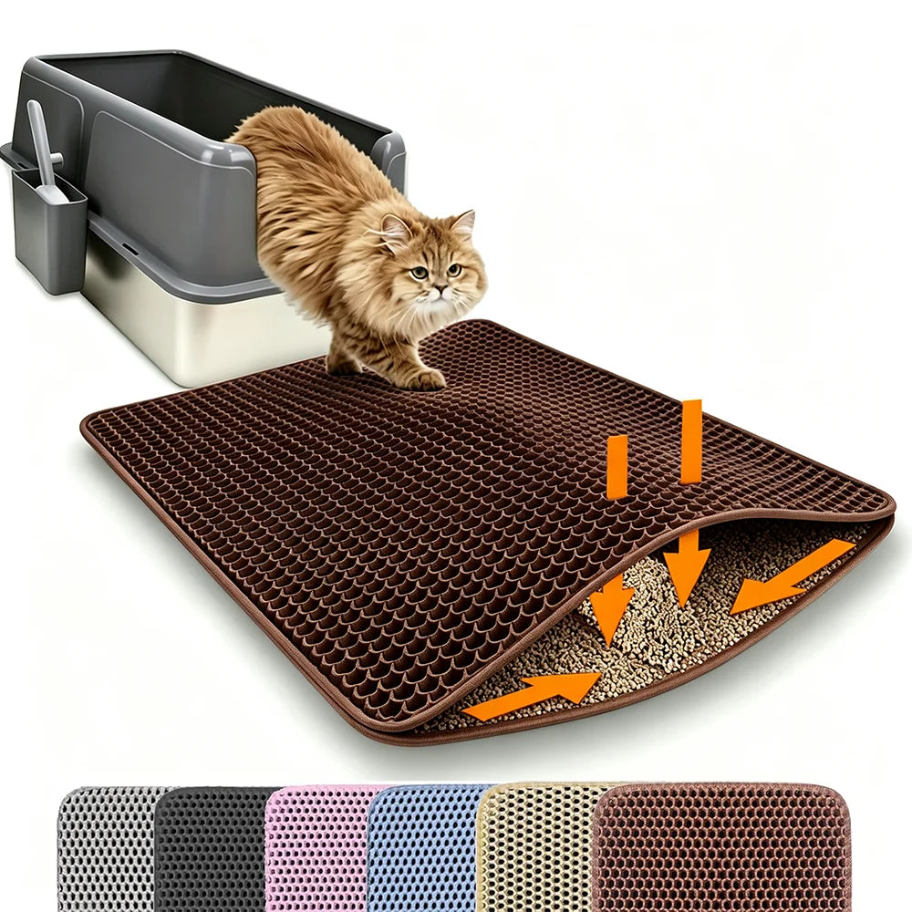 Large Double-Layer Cat Litter Mat – Waterproof Non-Slip Litter Box Filter & Litter Catcher