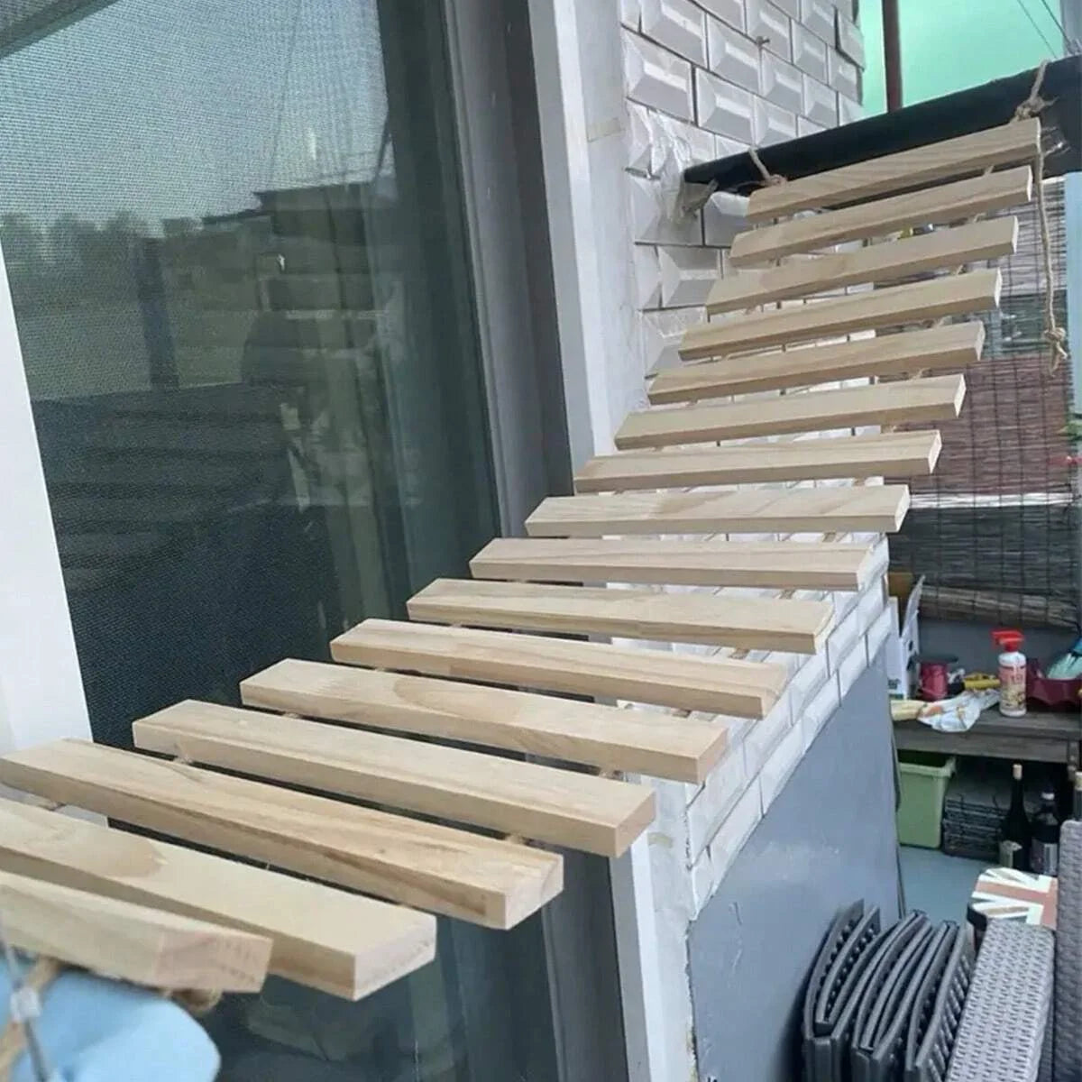 Natural Wood Cat Climbing Bridge - Versatile Cage & Wardrobe Ladder