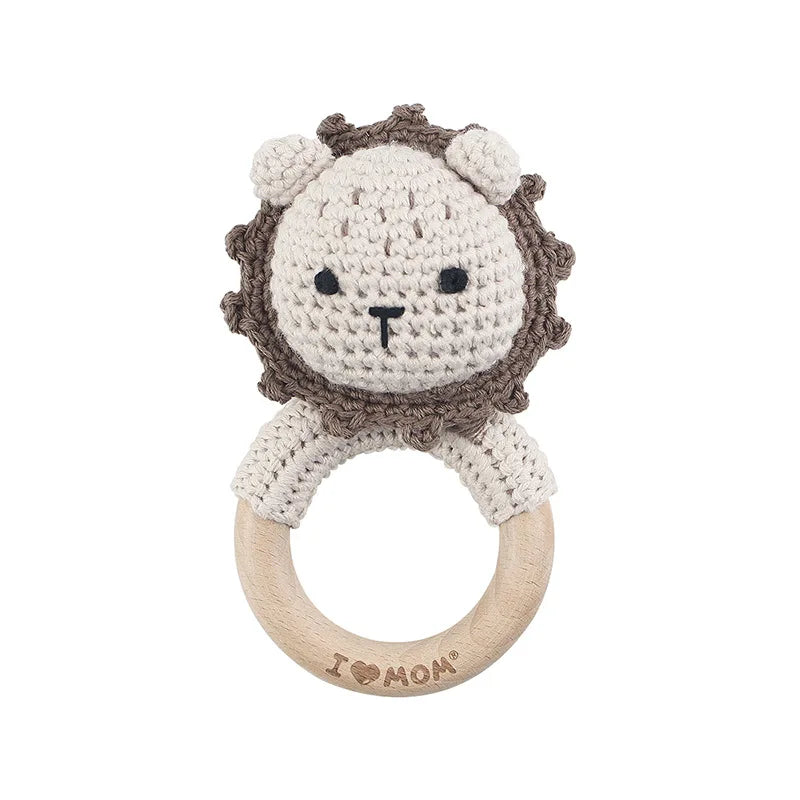 Amigurumi Cartoon Animal Baby Rattle Cute Wooden Ring Handhold Newborn Rattle Toys Handmade Pacifier Clips Kids Educational Toys - PULSE MART