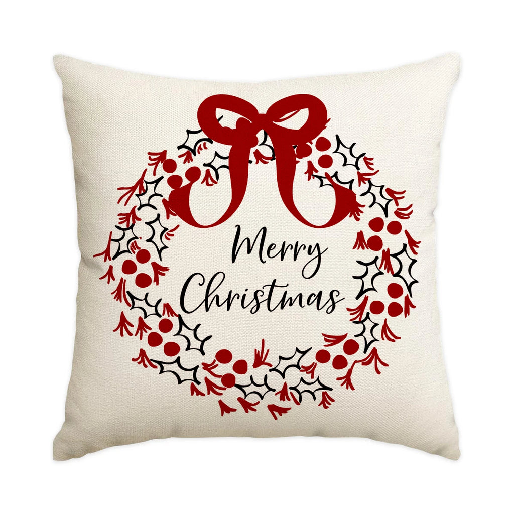 1/4pcs red Christmas pillowcase, bow Christmas wreath, Christmas plant design cushion cover, farmhouse Christmas decoration