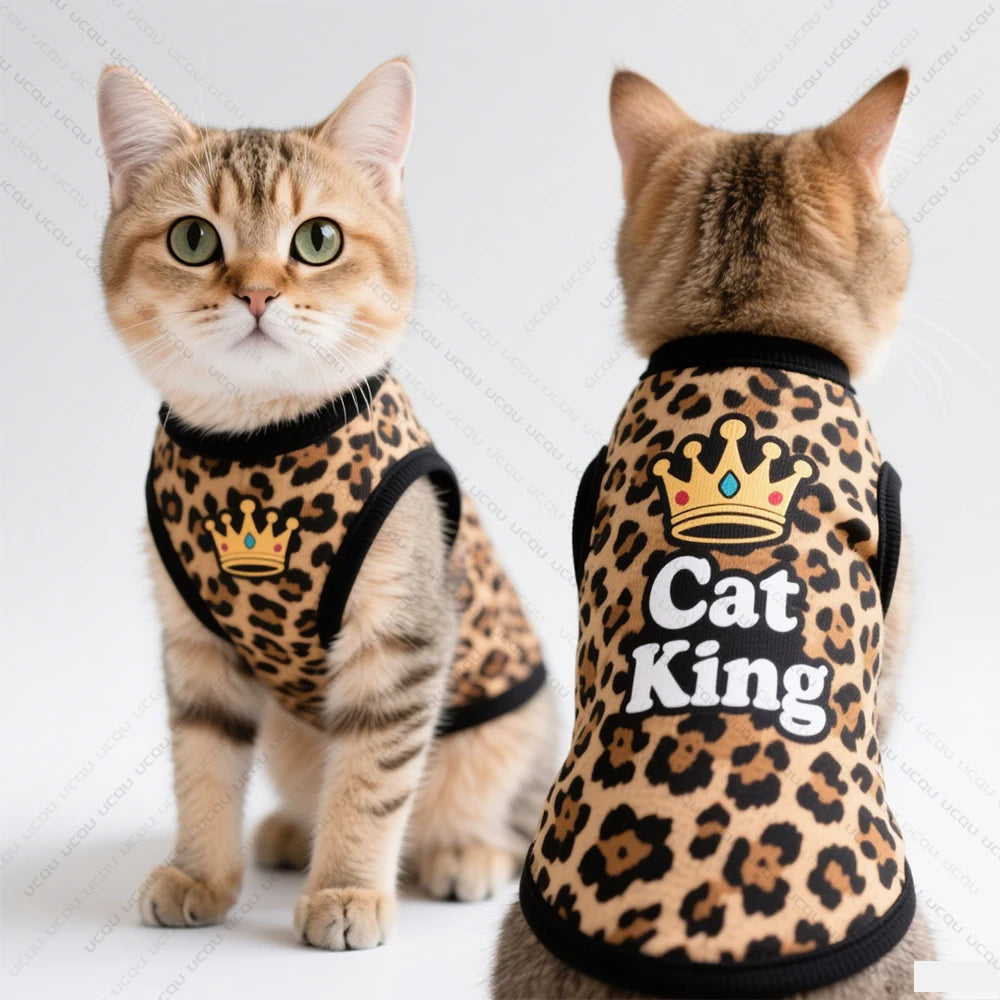 Cat King Leopard Print Cat Vest – Lightweight Summer Cat Clothing for Cats & Small Dogs