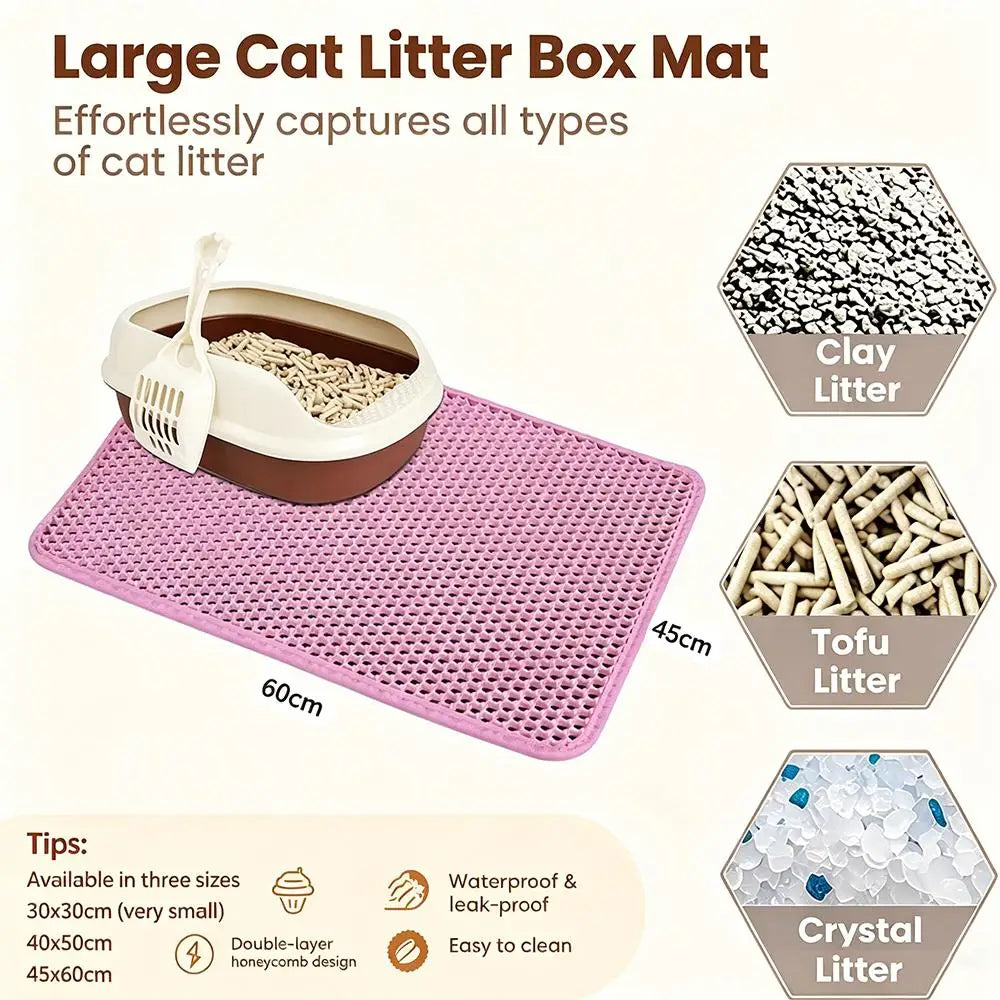 Large Double-Layer Cat Litter Mat – Waterproof Non-Slip Litter Box Filter & Litter Catcher