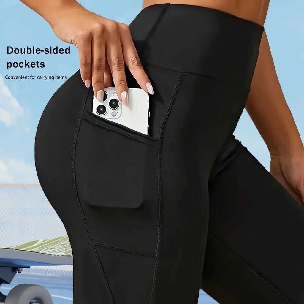 Ladies' high waisted leggings, unique double-sided pockets, slim fit fitness leggings,