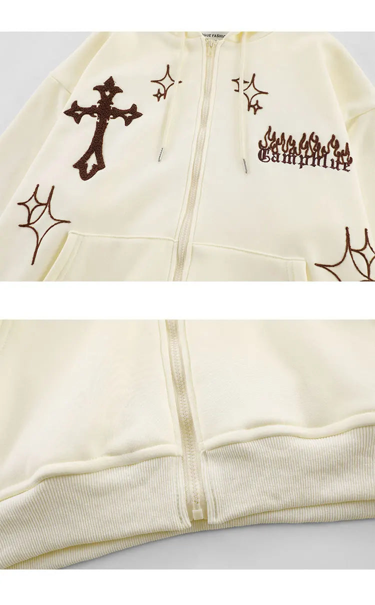 Hooded Sweatshirt Men's Women's Cross Embroidery Couple Trend Street Loose Hoodies