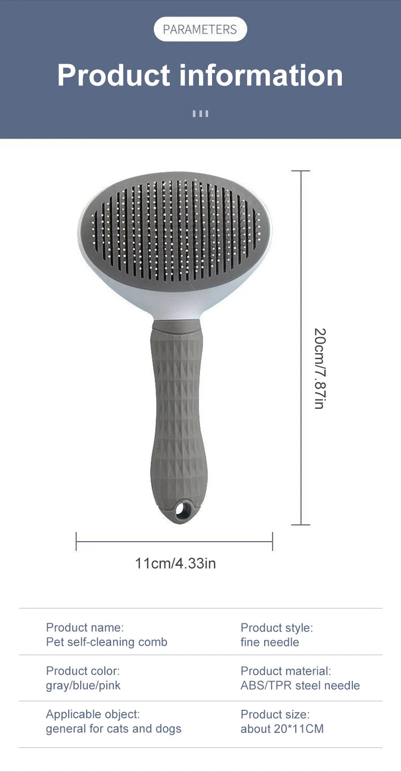 Anti-Matting Long Hair Pet Brush - Self-Cleaning Undercoat Comb