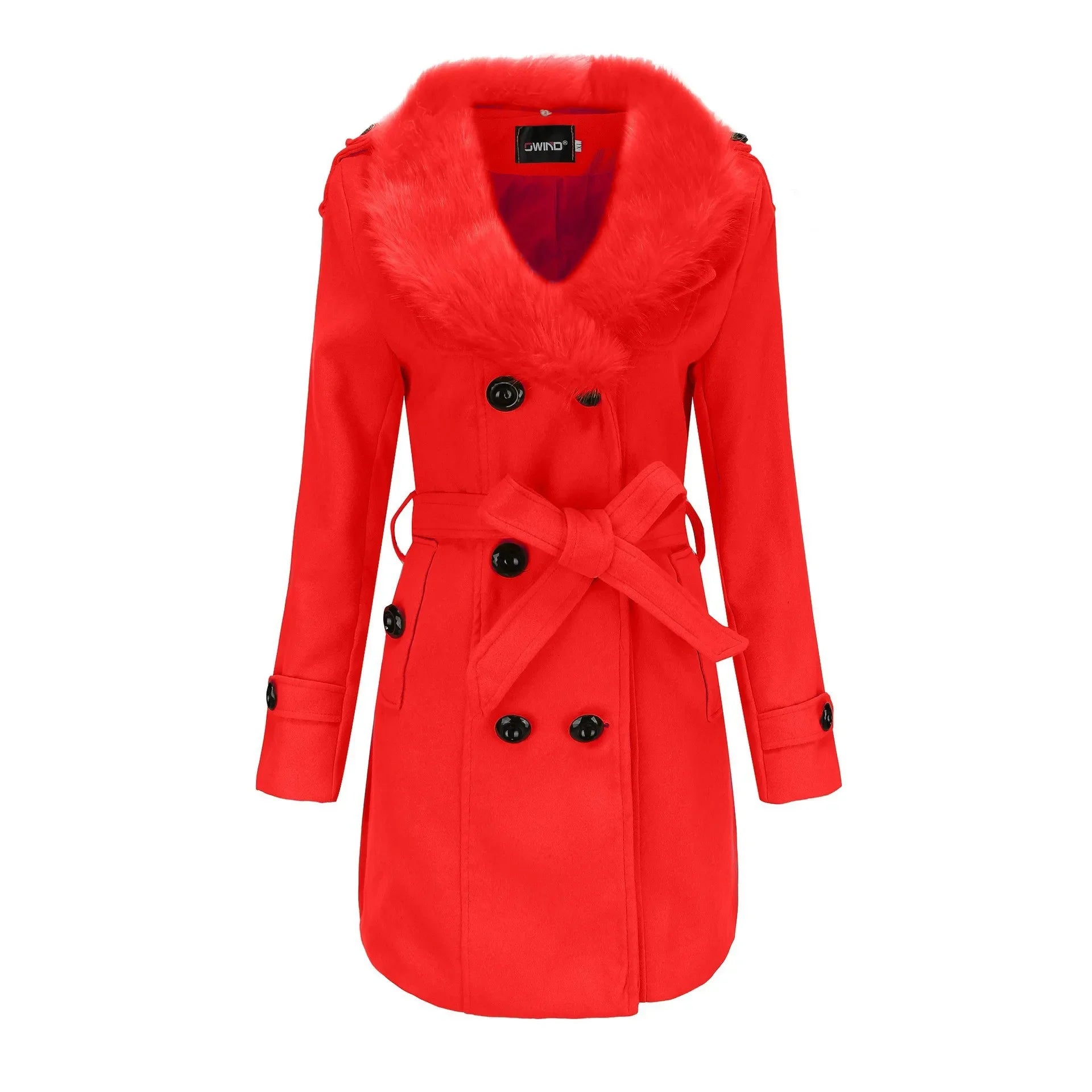 Women’s Long Woolen Coat with Large Fur Collar - PULSE MART