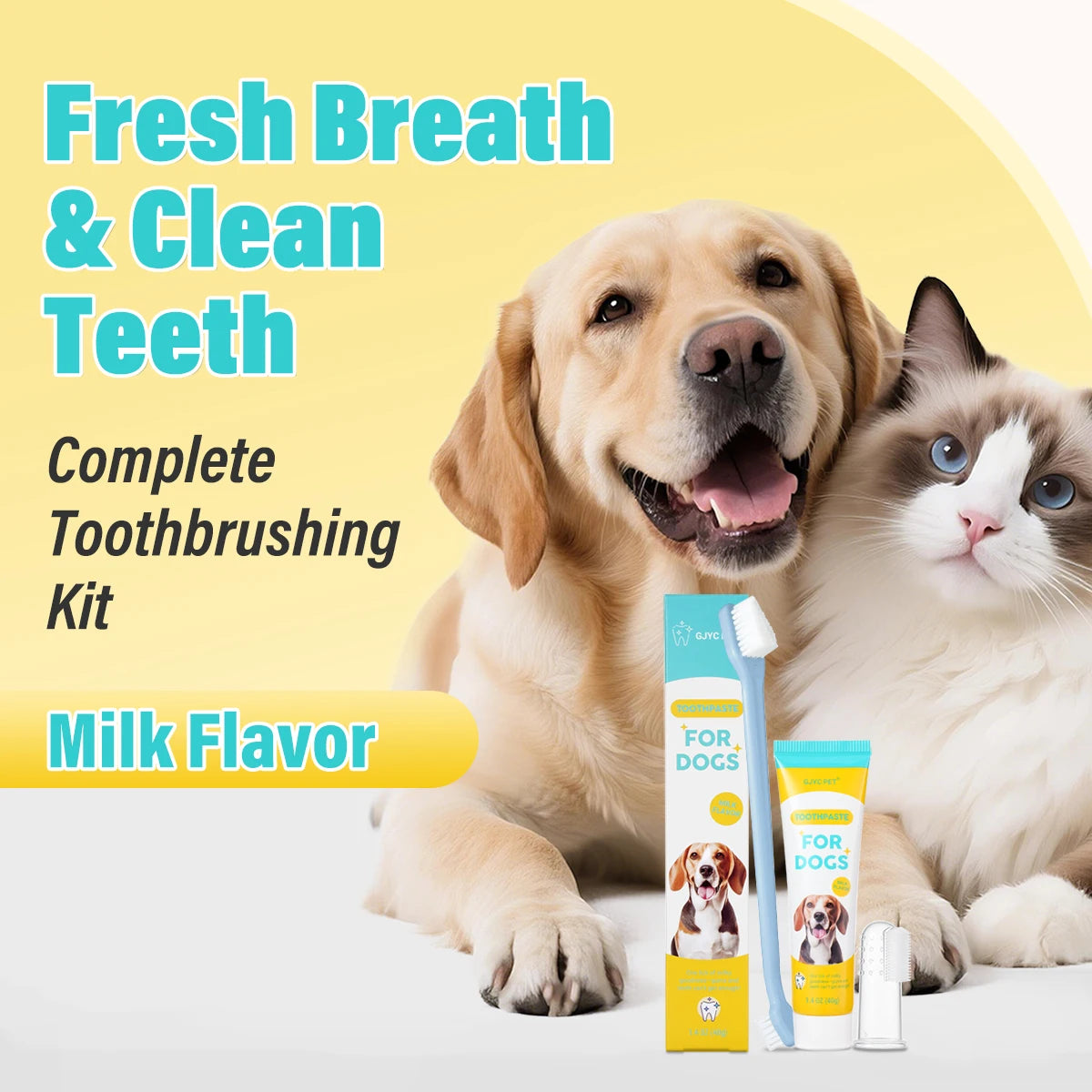Dog & Cat Dental Care Kit - Fresh Milk Toothpaste & Deep Clean Toothbrush