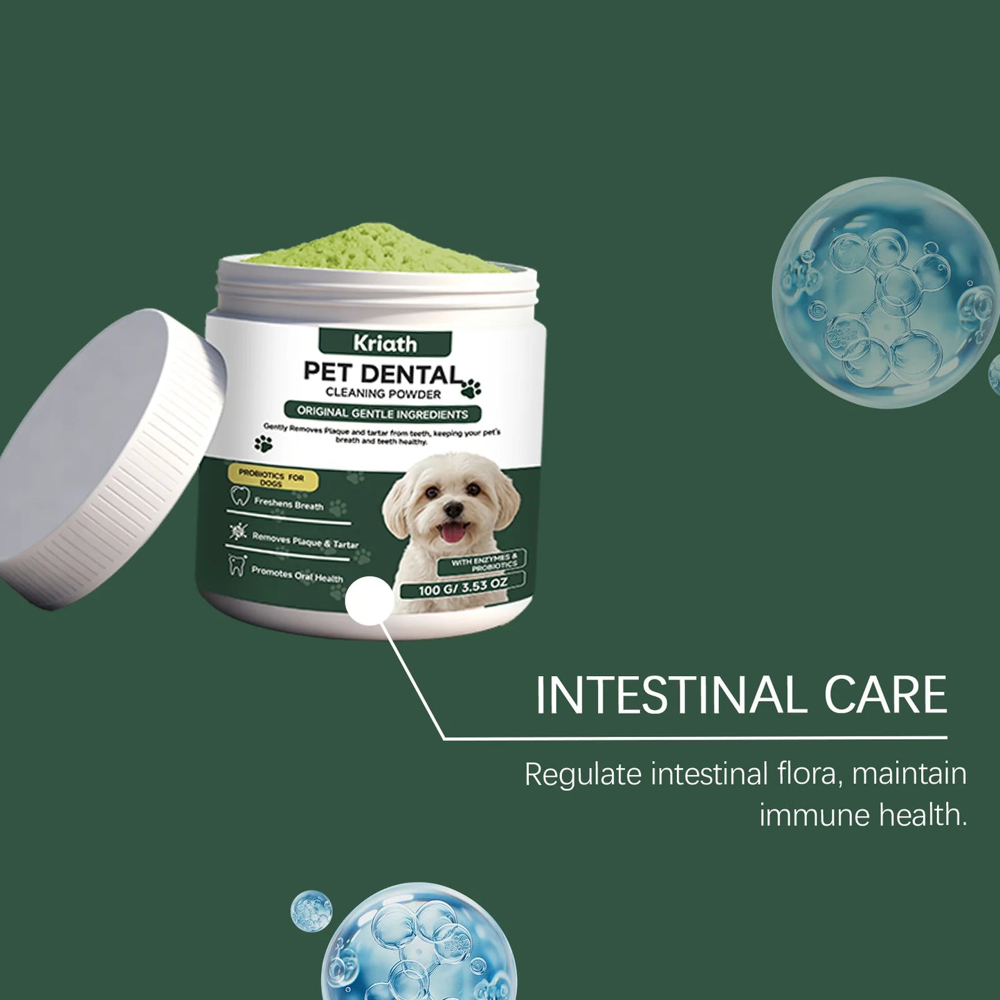 Natural Enzyme Dog Dental Powder - Cat Breath Freshener & Plaque Control