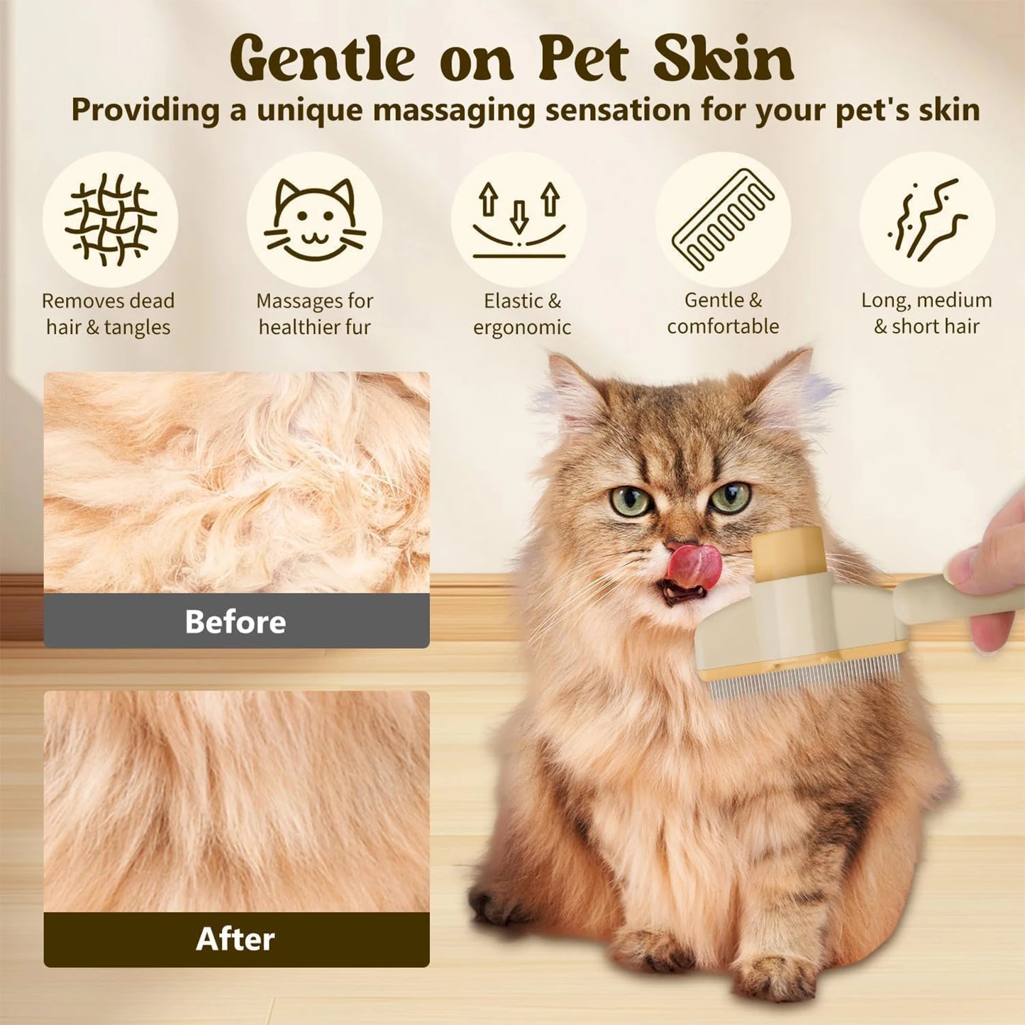 Self-Cleaning Dog Grooming Comb - Long Hair Pet Deshedding Brush