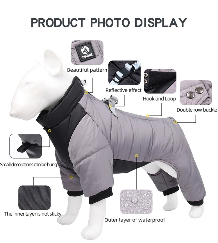 Reflective Four-Legged Dog Winter Coat - Rainproof Windproof Overalls