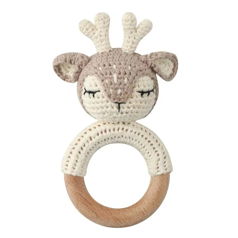Amigurumi Cartoon Animal Baby Rattle Cute Wooden Ring Handhold Newborn Rattle Toys Handmade Pacifier Clips Kids Educational Toys - PULSE MART