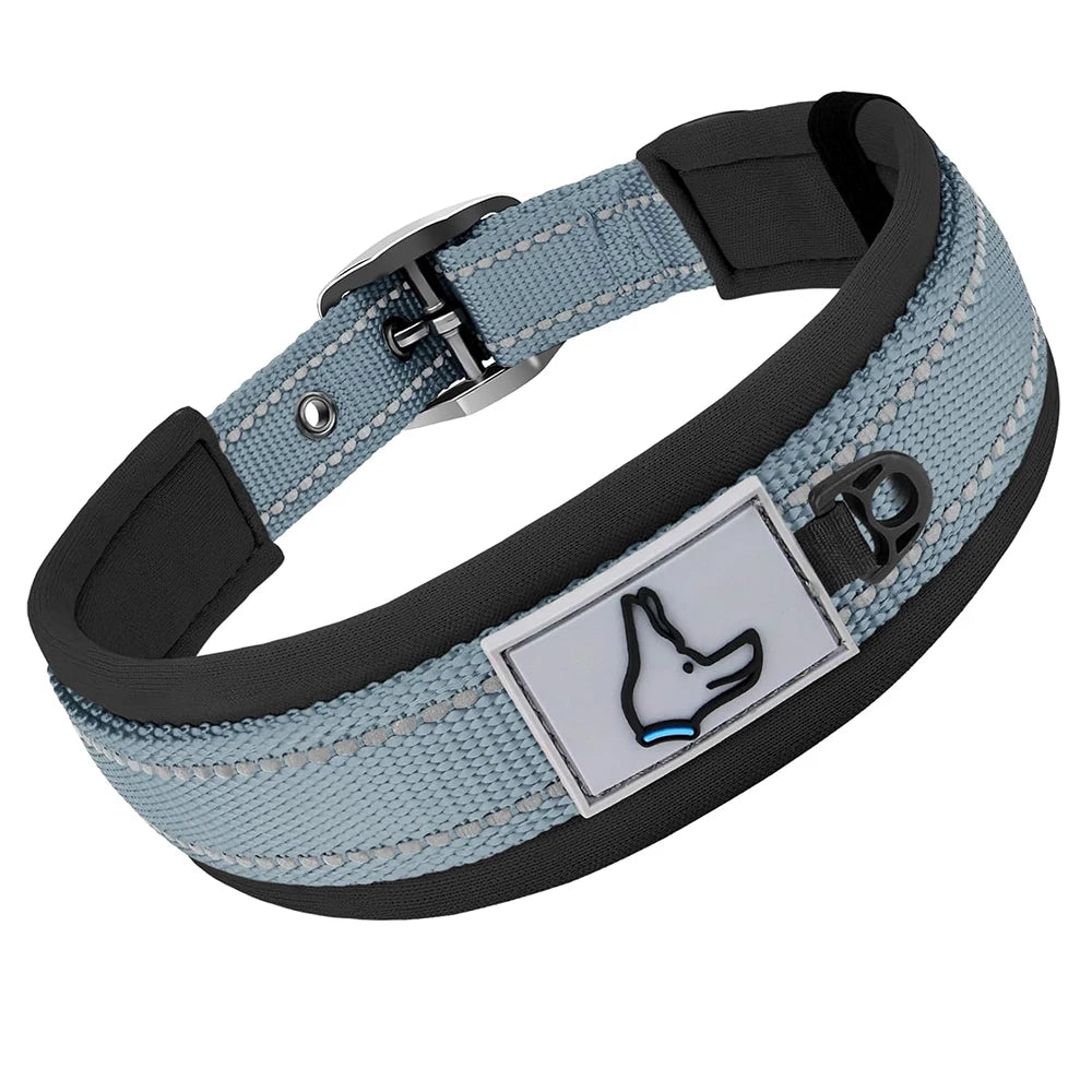 Reflective Padded Dog Collar - Heavy Duty Nylon & Neoprene