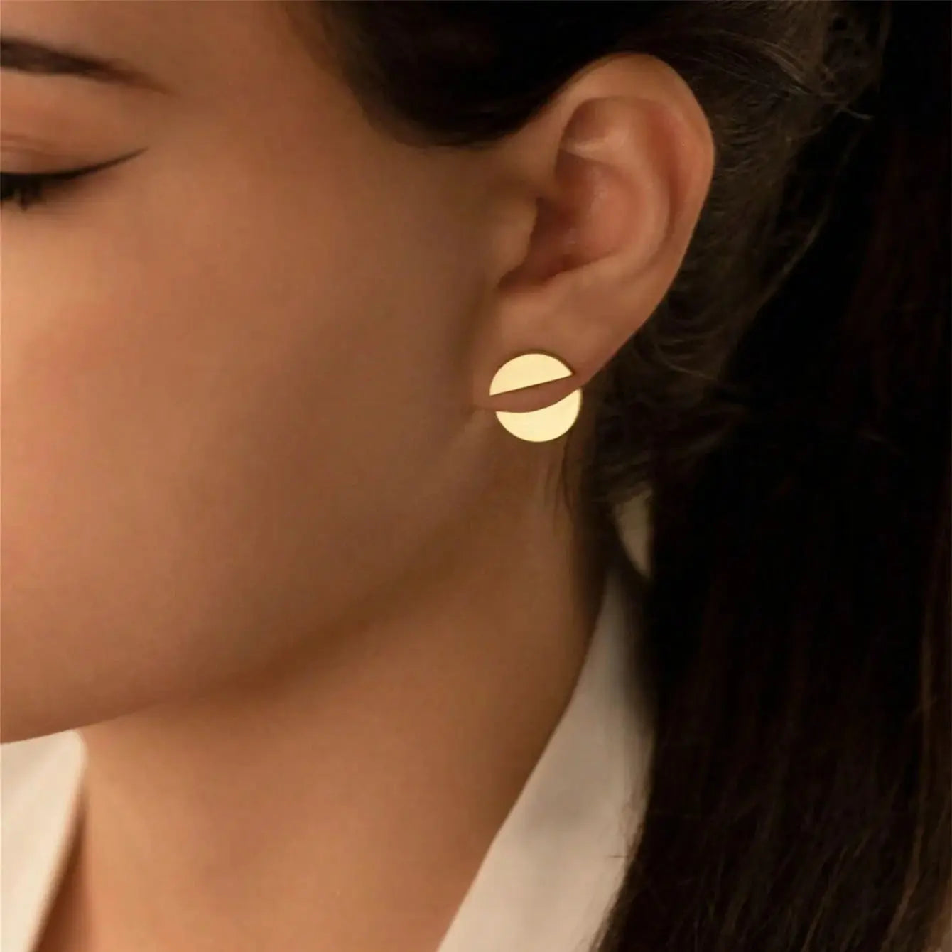 1 pair of fashionable personalized designs, a pair of two half round earrings - PULSE MART