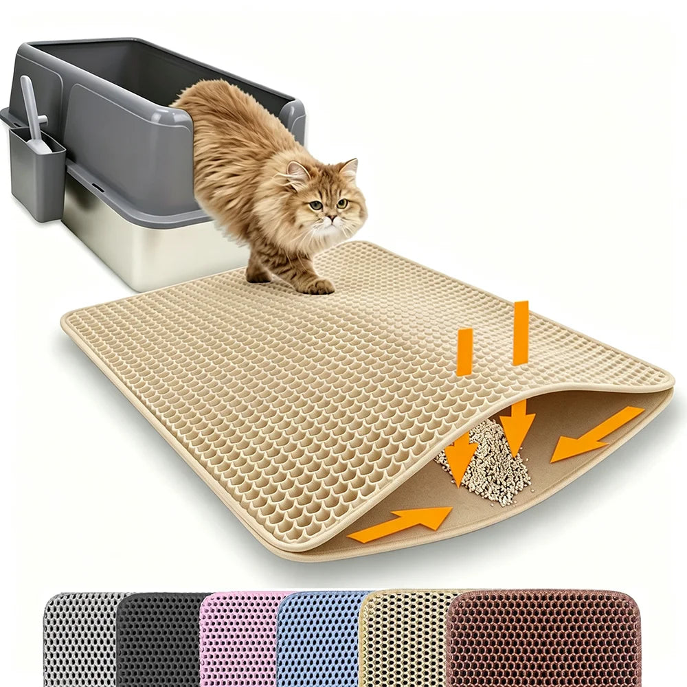 Large Double-Layer Cat Litter Mat – Waterproof Non-Slip Litter Box Filter & Litter Catcher