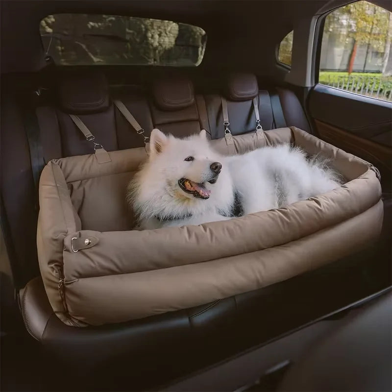 Luxury Waterproof Faux Leather Dog Car Seat – Soft Pet Booster Seat with Safety Buckle for Small Dogs and Cats
