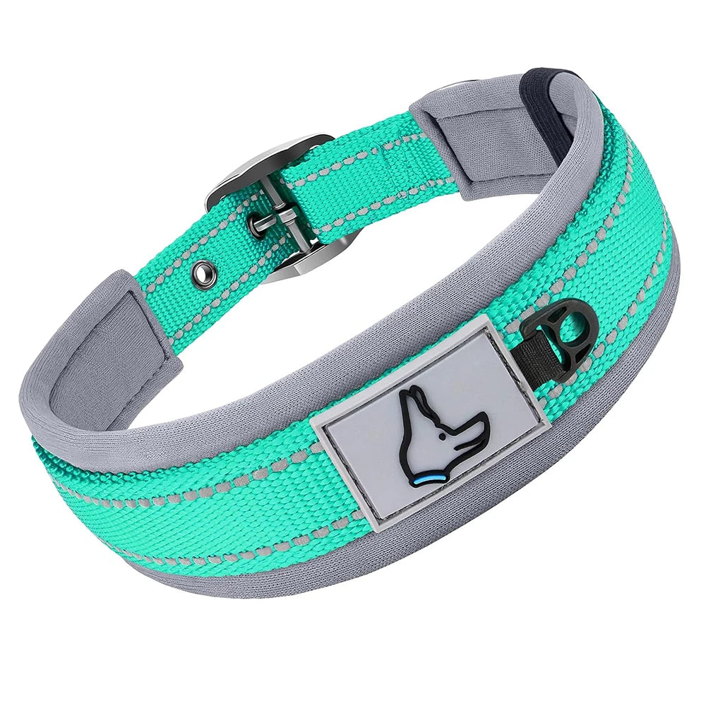 Reflective Padded Dog Collar - Heavy Duty Nylon & Neoprene