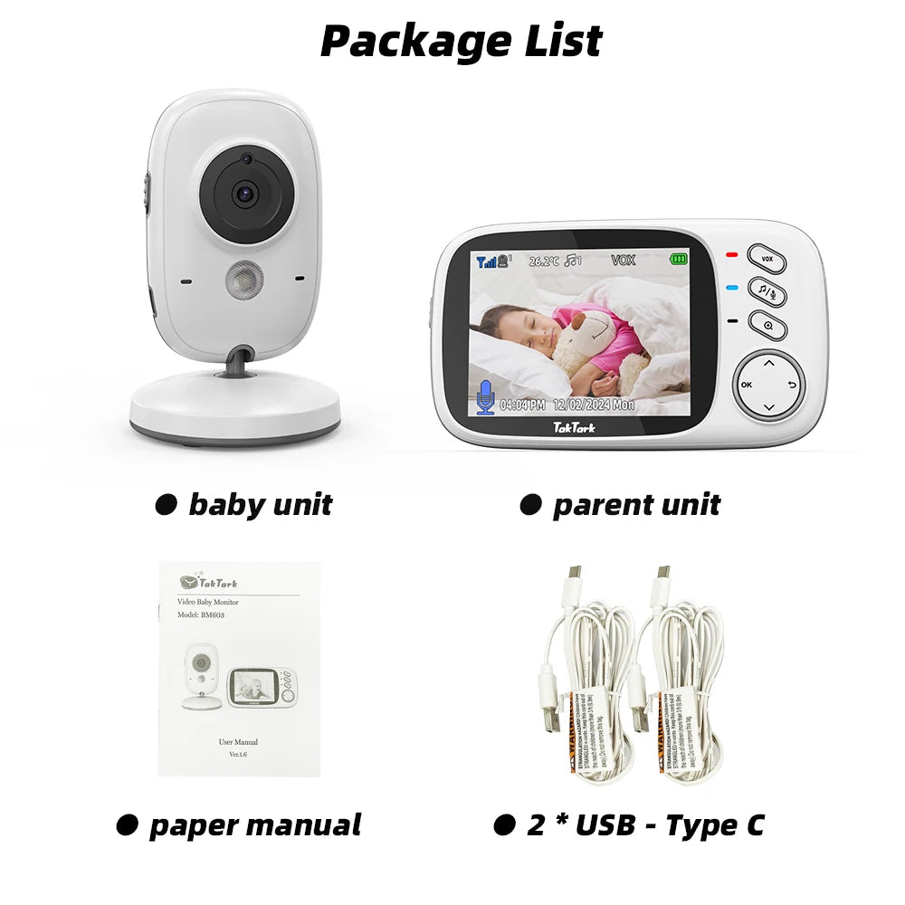 TakTark 3.2 Inch Wireless Video Baby Monitor With Lullabies Auto Night Vision Two Way Intercom Temperature Monitoring Babysitter - PULSE MART