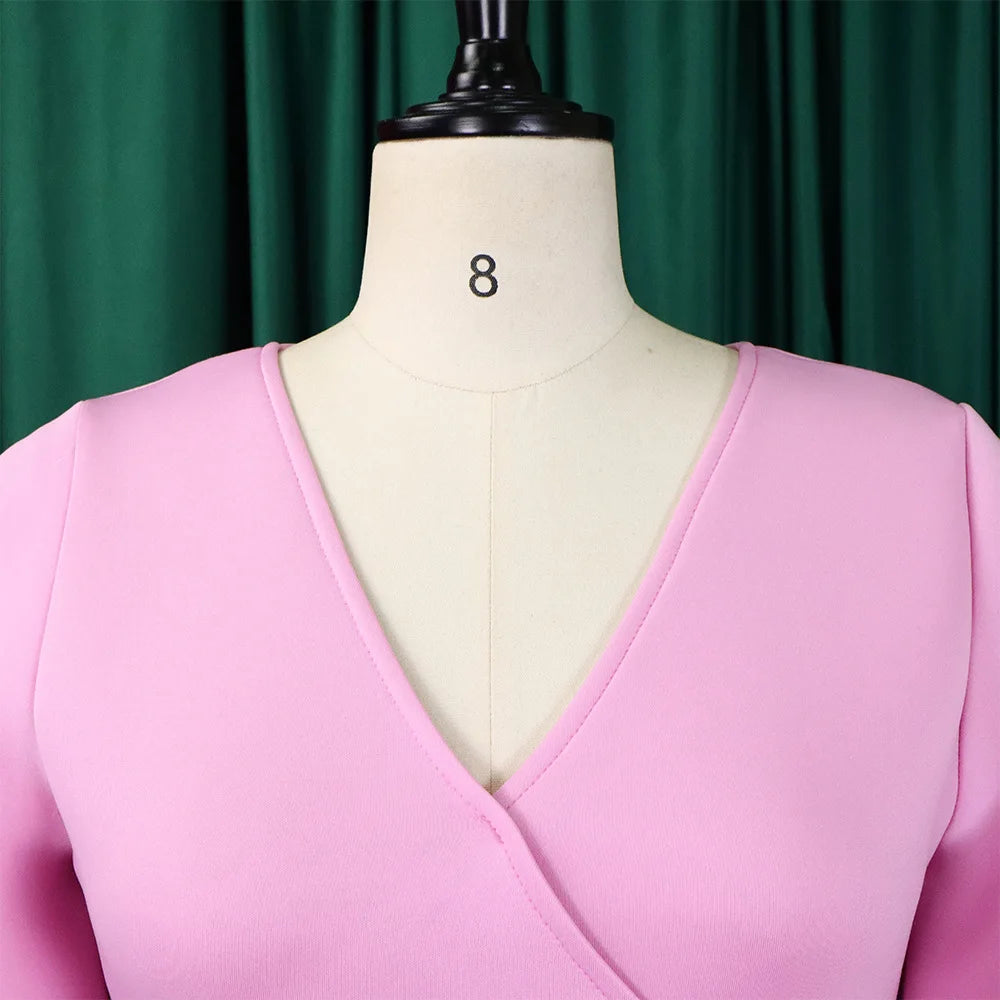 Women’s Elegant Party Dress – V-Neck, Ruffle Sleeves, High Waist Pleated Midi Vestido