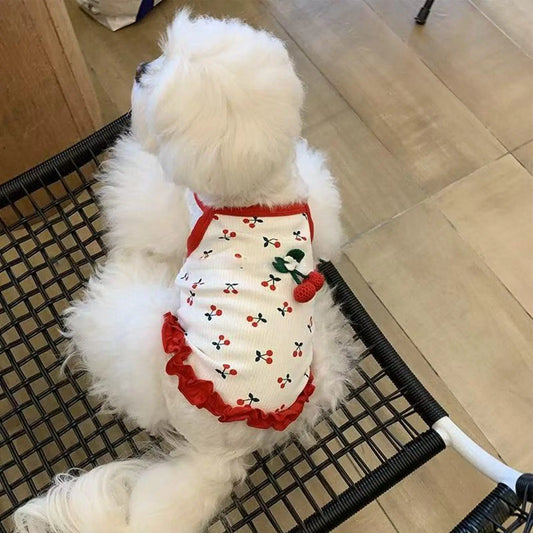 Cherry Print Pet Vest – Breathable Summer Cat & Small Dog Clothing