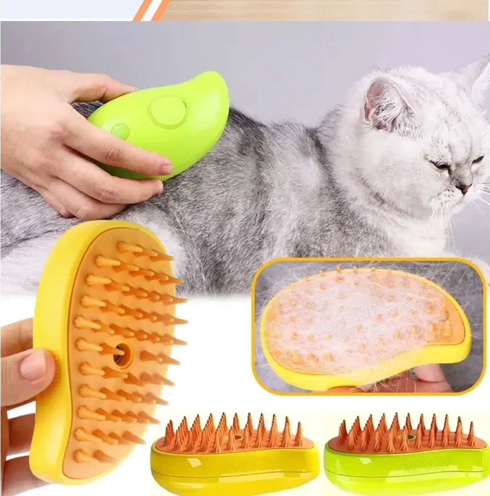 3-in-1 Electric Pet Steam Brush – Cat & Dog Grooming Brush with Spray & Massage Comb