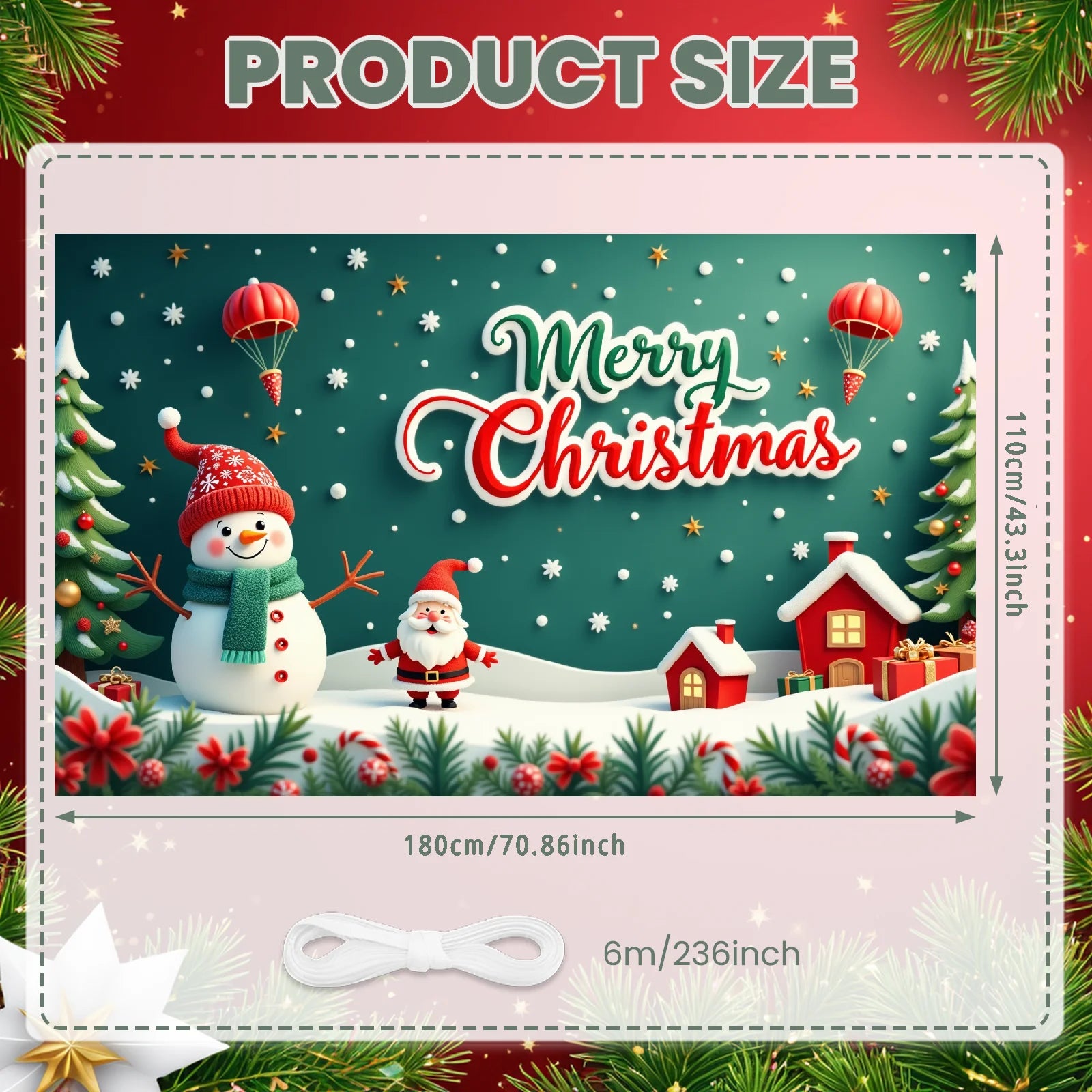 Merry Christmas Santa Decoration Festive Banner Polyester Snowy Scene Winter Holiday for Christmas Party Decor Seasonal Celebrat