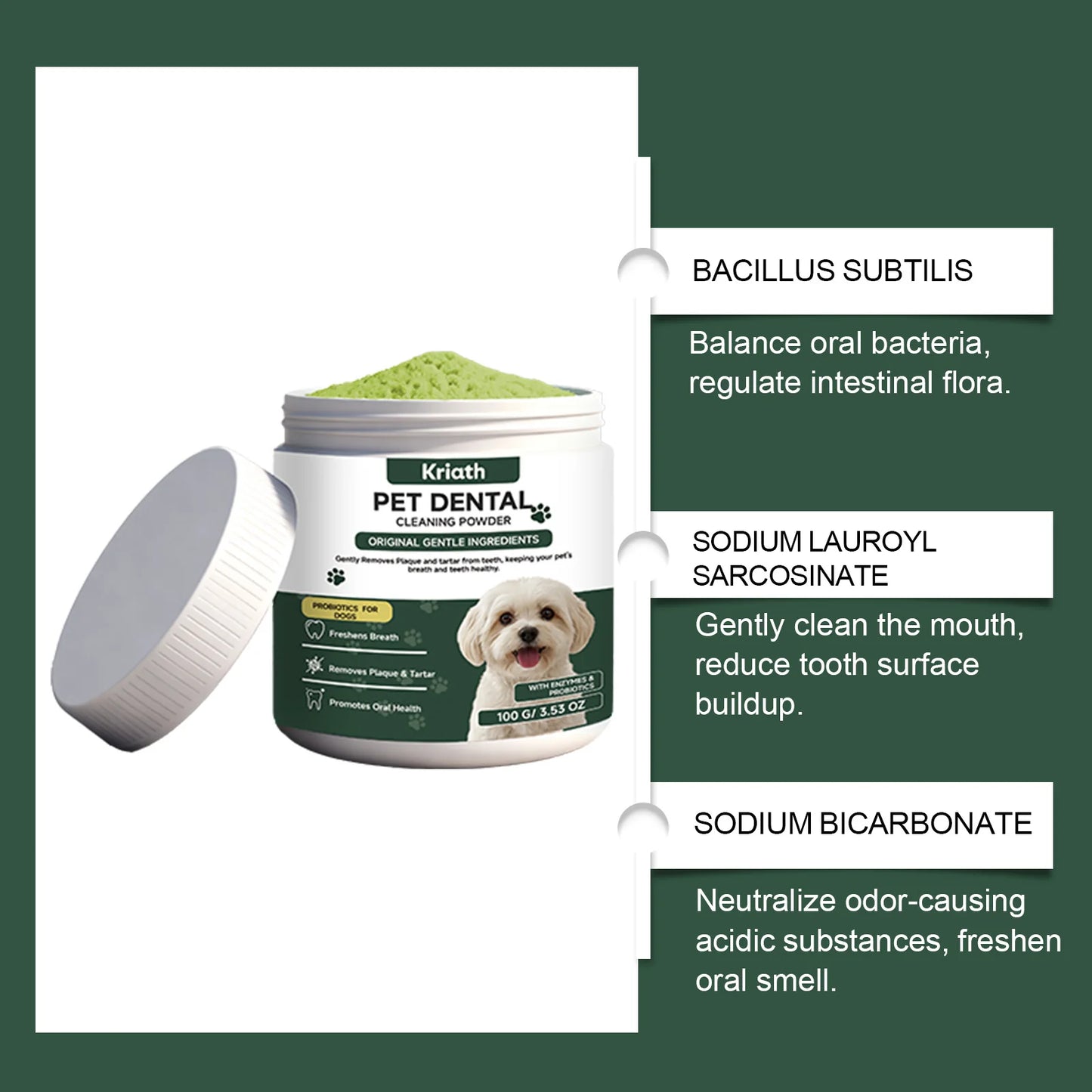 Natural Enzyme Dog Dental Powder - Cat Breath Freshener & Plaque Control