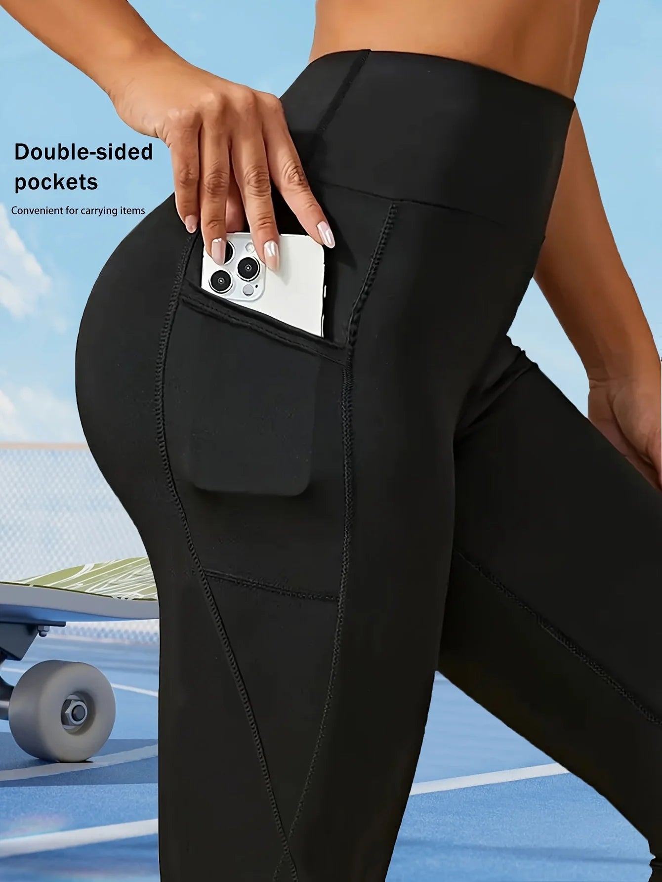 Ladies' high waisted leggings, unique double-sided pockets, slim fit fitness leggings,