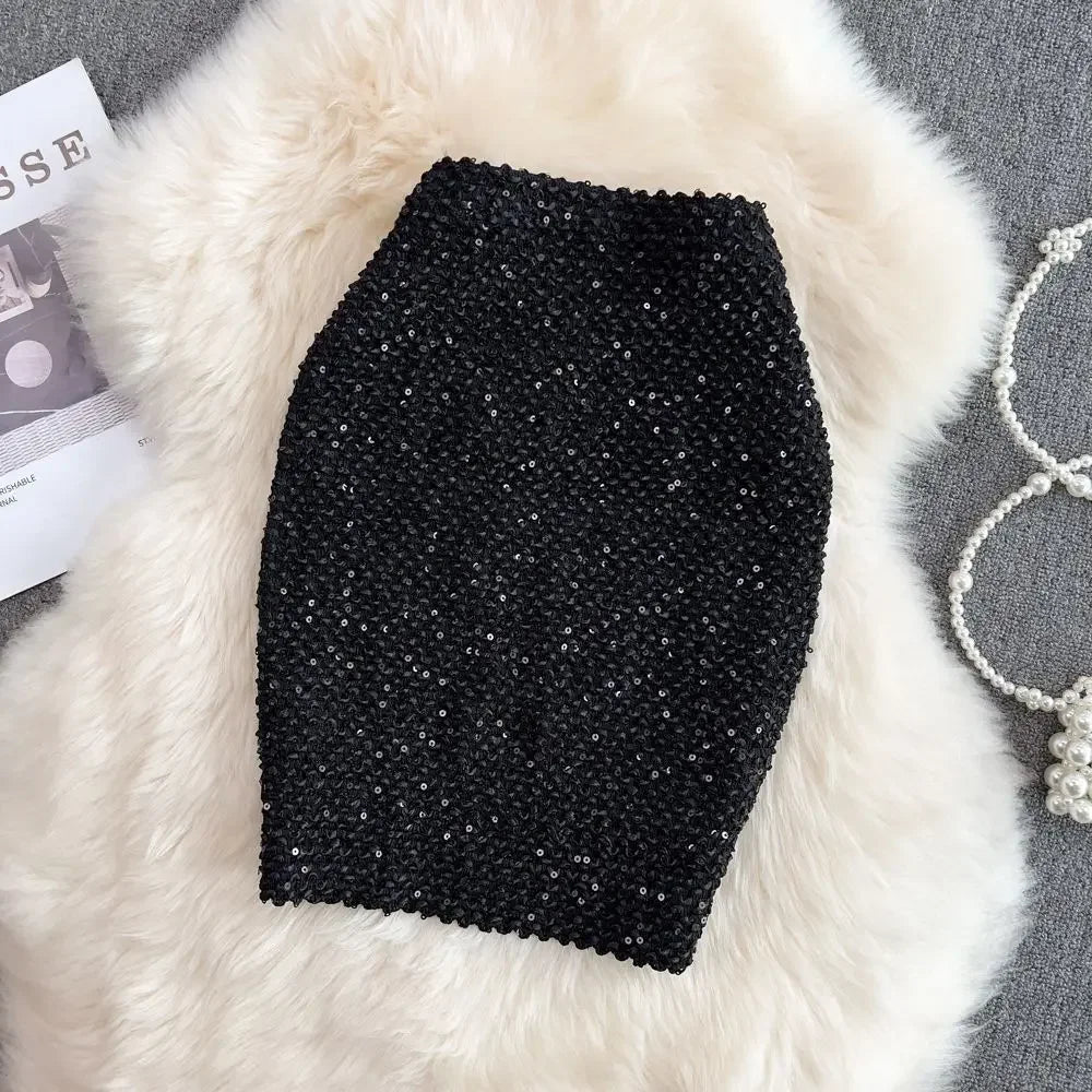 Women’s Autumn Skirt 2025 – High Waist Belted A-Line with Rhinestones, Fringe & Layered Cake Design