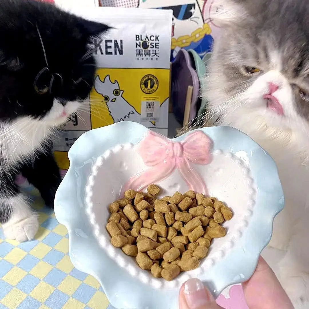 Love Heart Ceramic Cat Bowl – Elevated Large-Caliber Pet Food & Water Bowl for Cats & Small Dogs