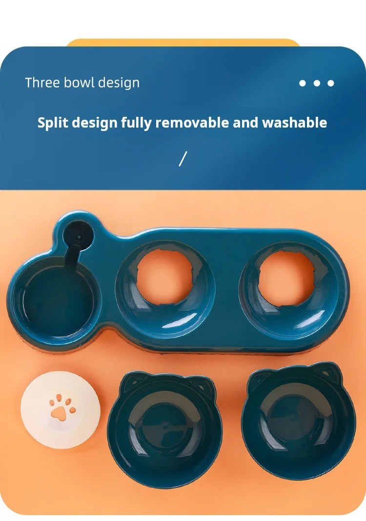 3-in-1 Elevated Cat Bowl & Gravity Water Feeder – Tilted Food & Water Bowl Set for Cats & Small Dogs