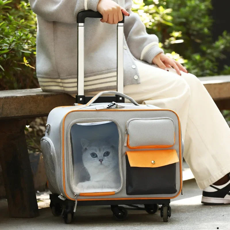 Rolling Pet Carrier Backpack – Detachable Cat & Dog Trolley Travel Bag for Small Pets