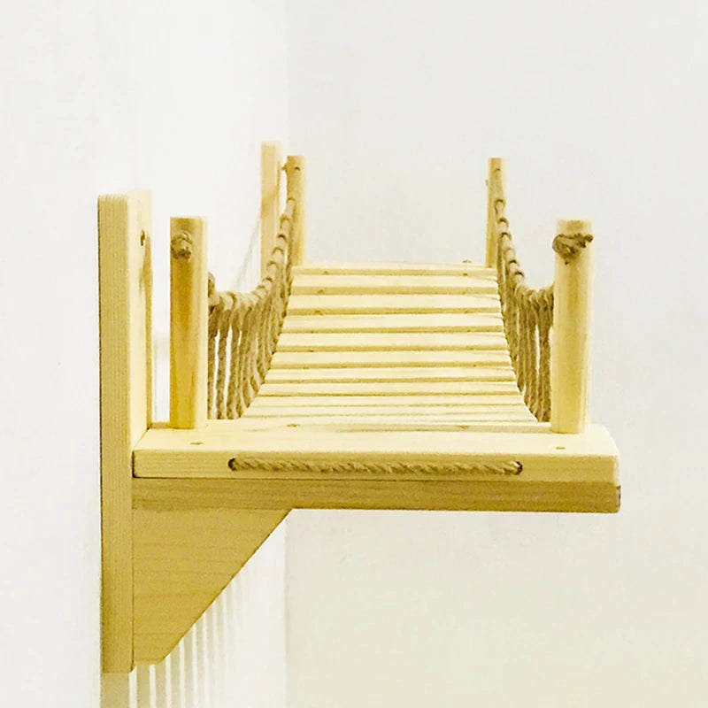 Wall-Mounted Cat Bridge & Tree Set - Sisal Ladder Climber with Hammock Bed