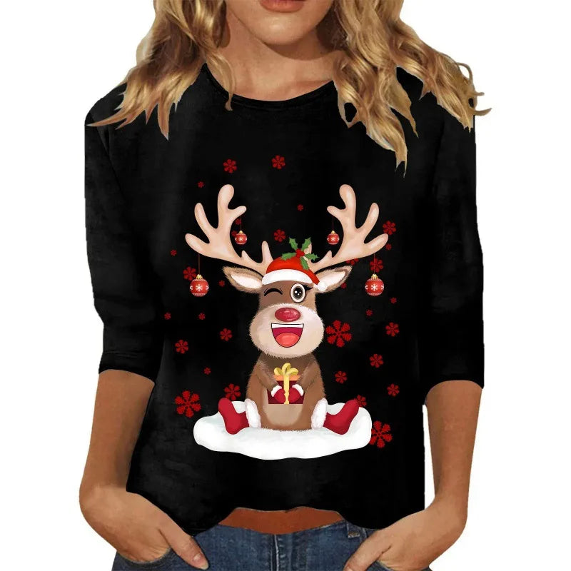 Ladies Christmas Hoodies Winter Christmas Round Collar Hoodie Sweatshirt  Streetwear