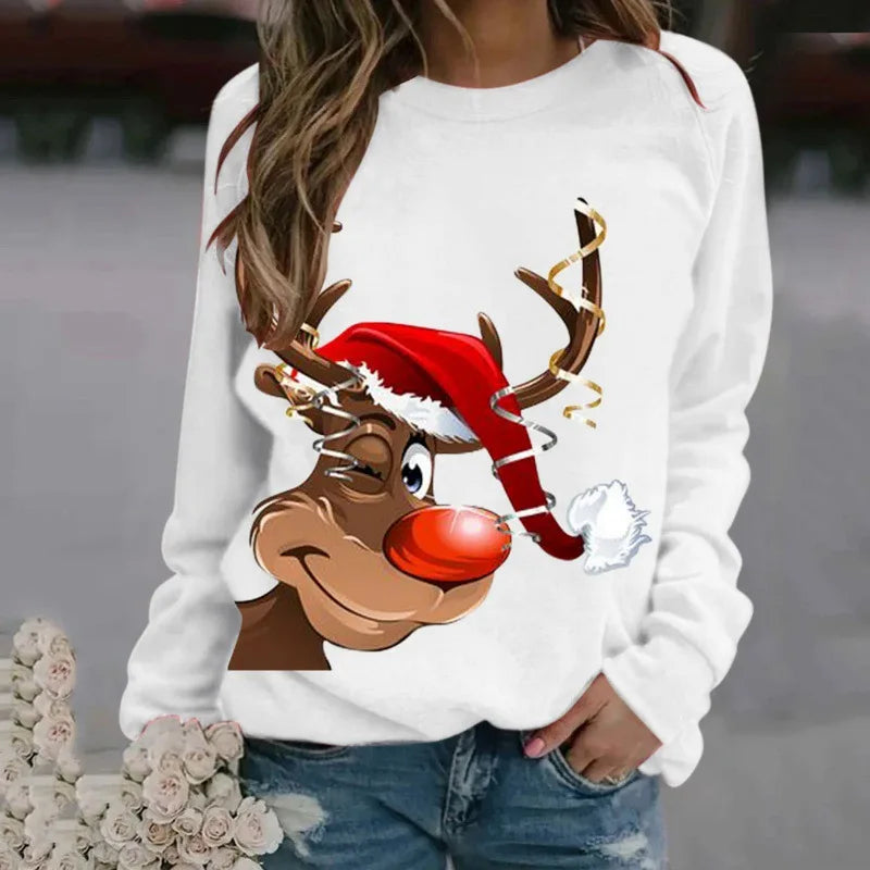 Ladies Christmas Hoodies Winter Christmas Round Collar Hoodie Sweatshirt  Streetwear
